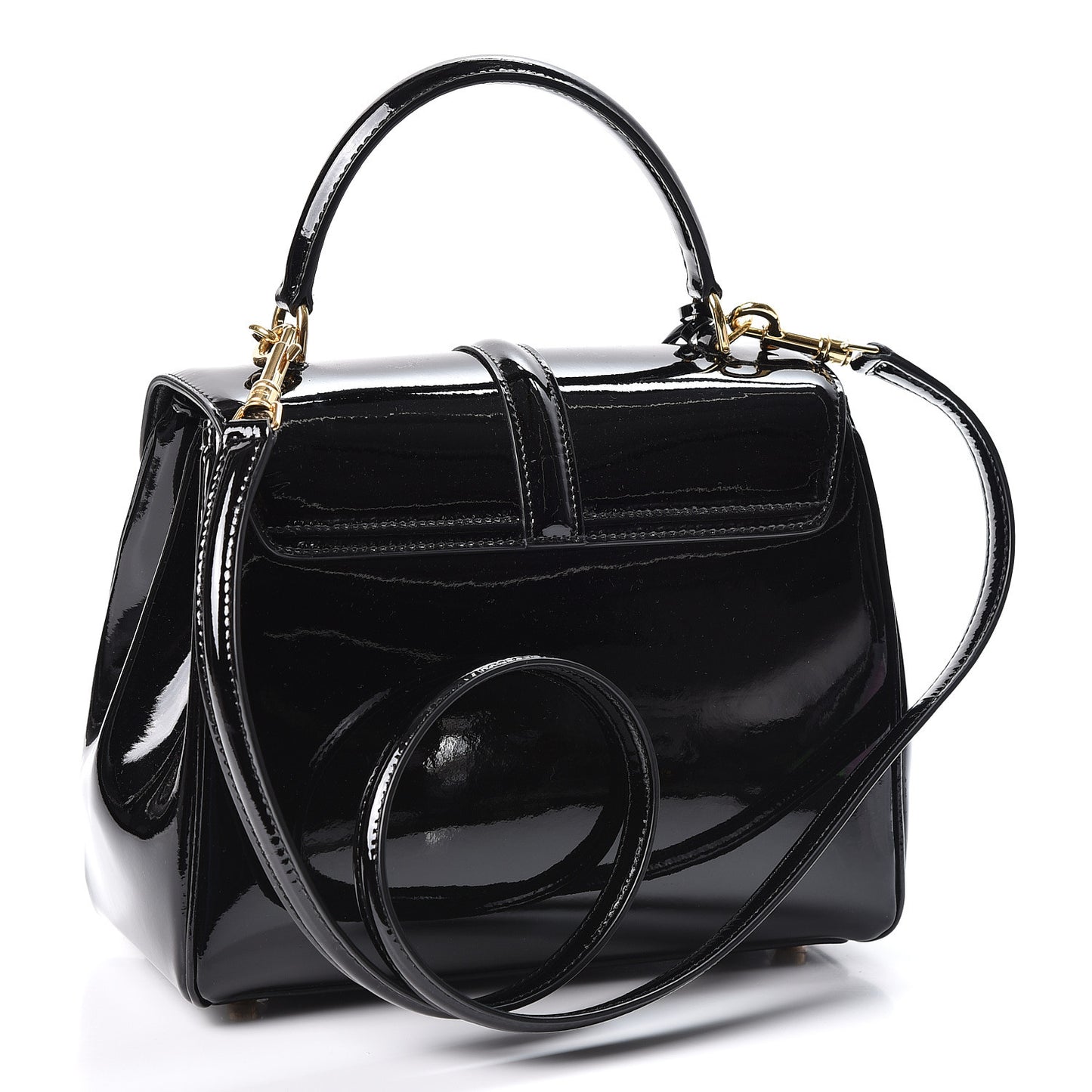 Patent Calfskin Small 16 Top Handle Bag Black