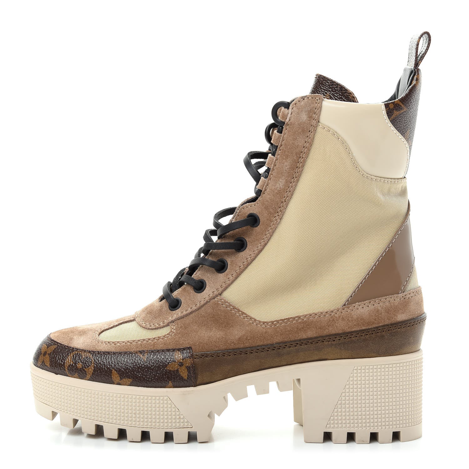 Louis Vuitton Suede Calfskin Monogram Laureate Platform Desert Boots 37 Beige 1 of 12