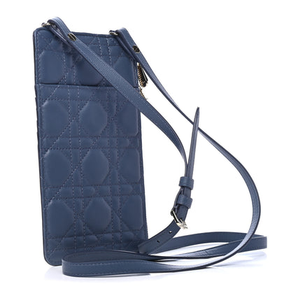 Christian Dior Lambskin Cannage Lady Dior Long Wallet Denim Blue 2 of 5
