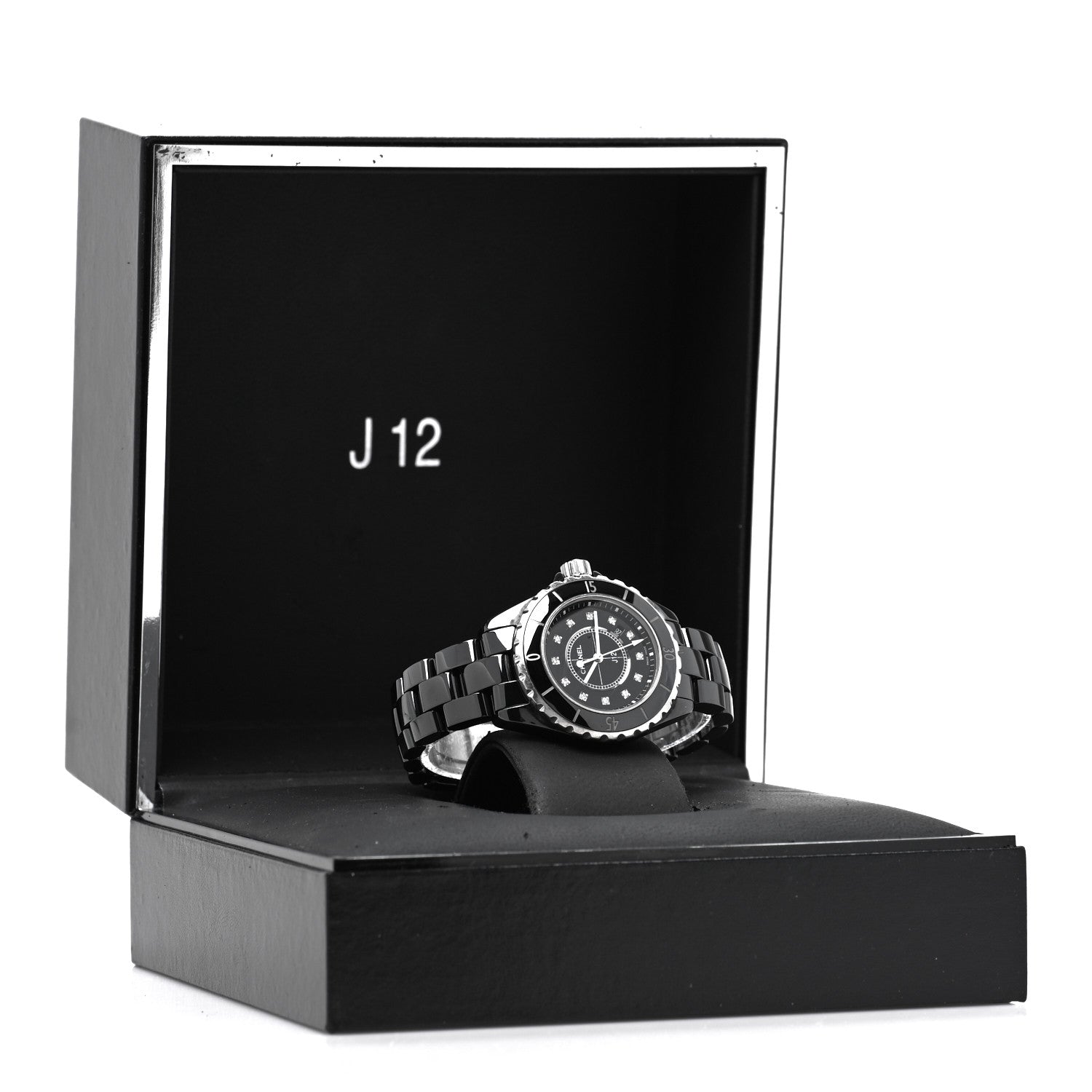 Chanel Stainless Steel Ceramic Diamond 33mm J12 Quartz Watch Black 5 of 5