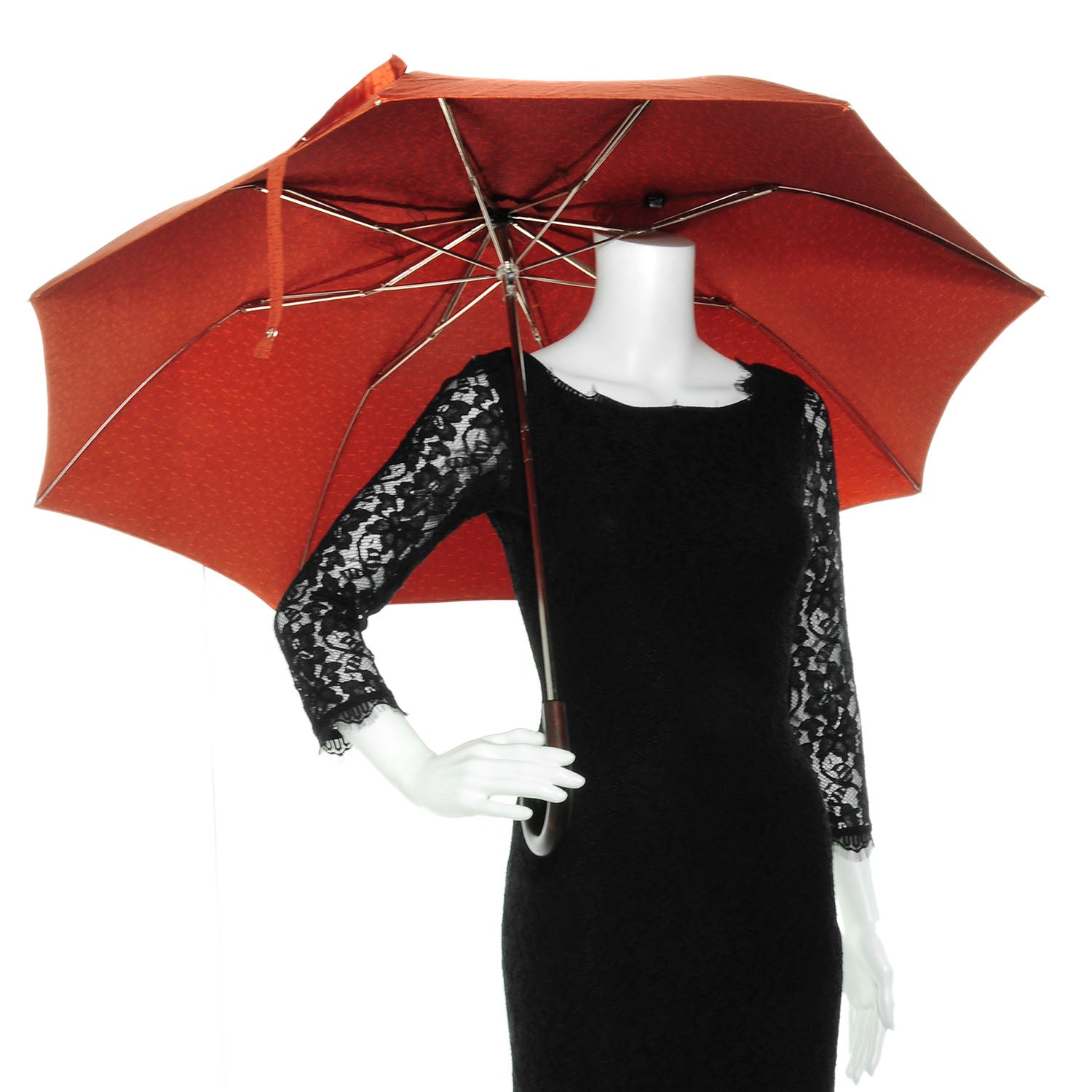 Hermes Jacquard Canvas Pluie De H Folding Umbrella Orange 69541