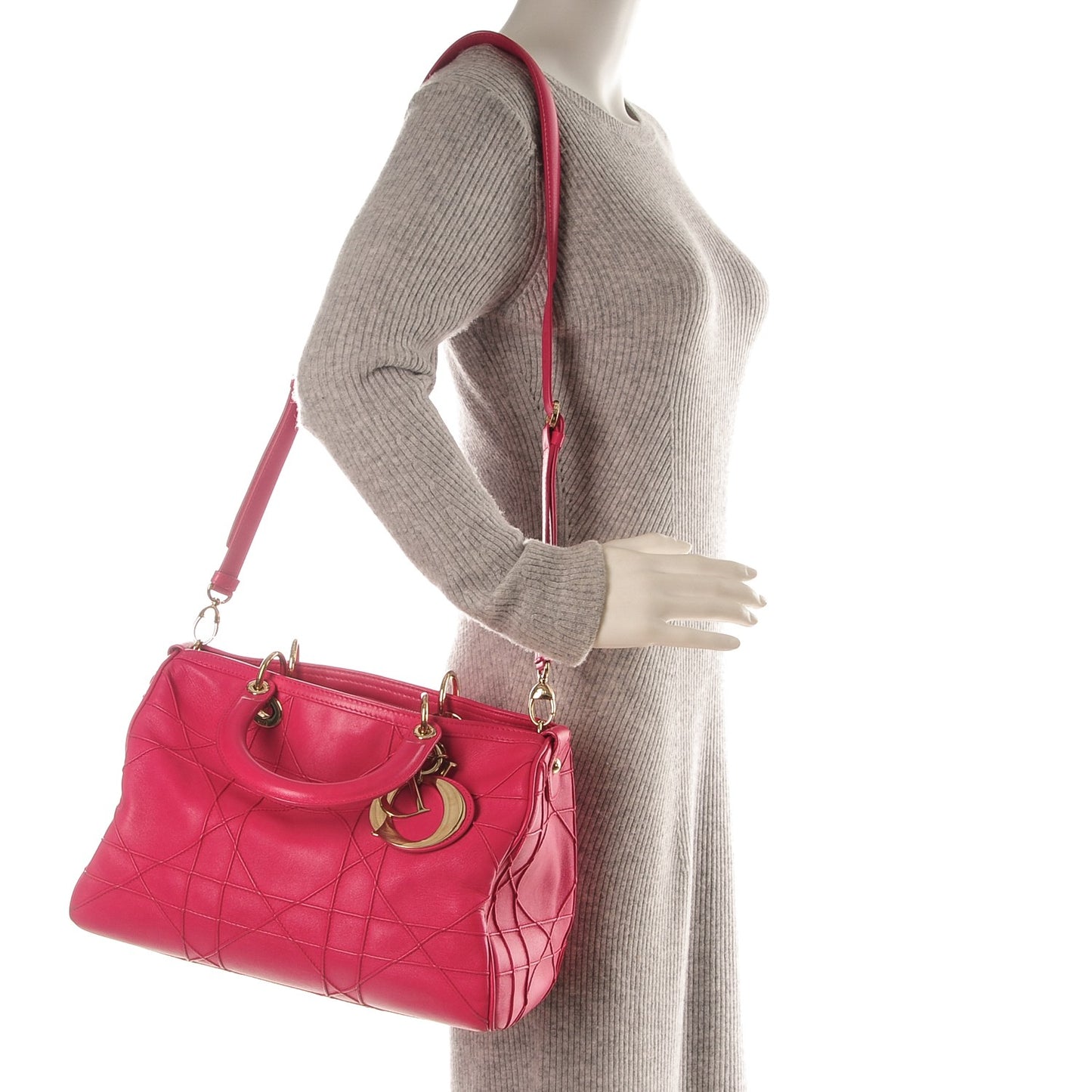 Lambskin Cannage Granville Polochon Fuchsia