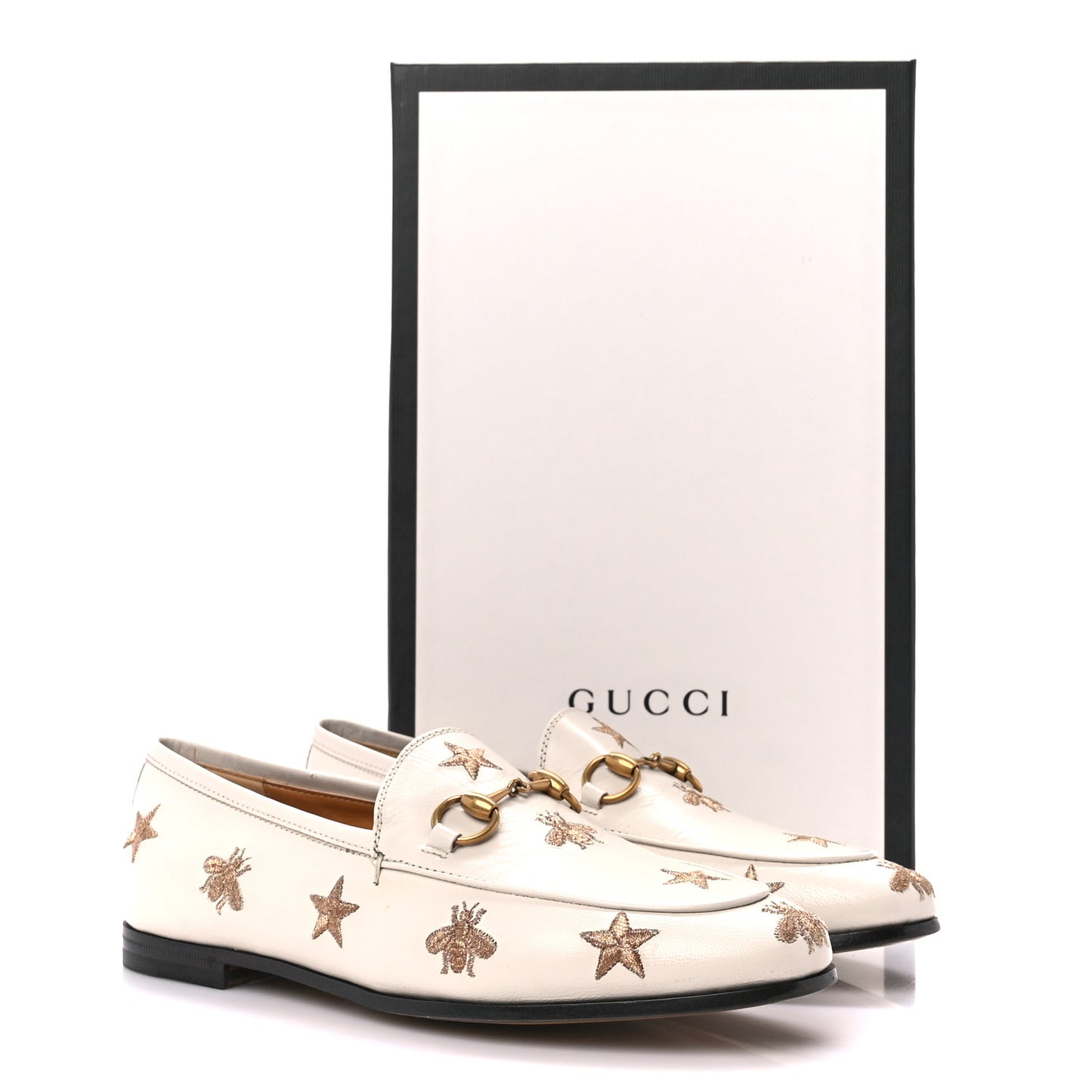 Goatskin Bee Star Embroidered Womens Jordaan Loafers 35.5 Mystic White