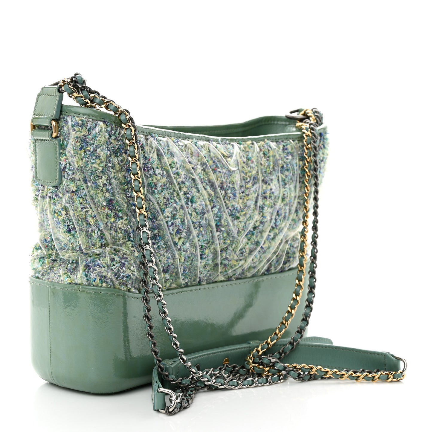 Tweed PVC Patent Chevron Quilted Medium Gabrielle Hobo Light Blue Multicolor
