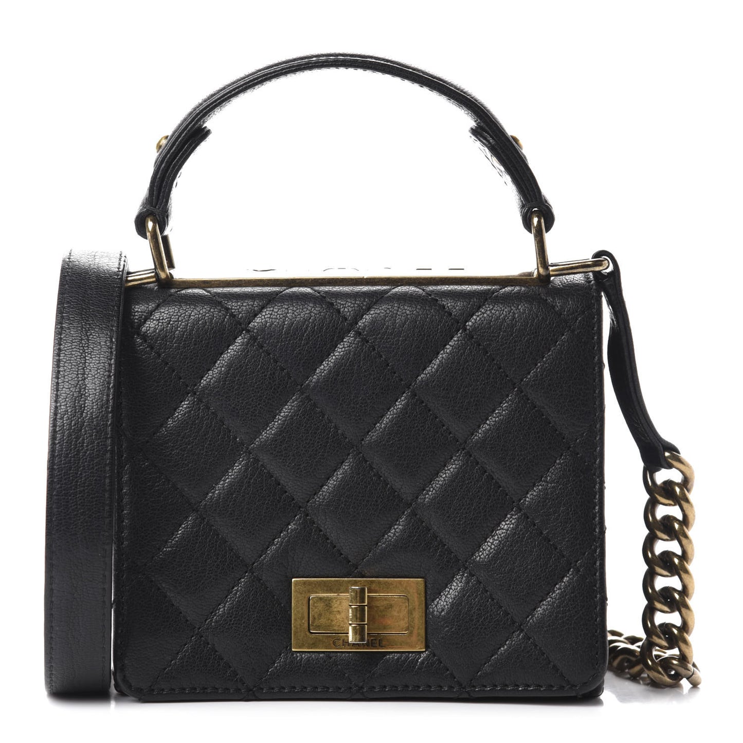 Goatskin Quilted Small Rita Top Handle Flap Black