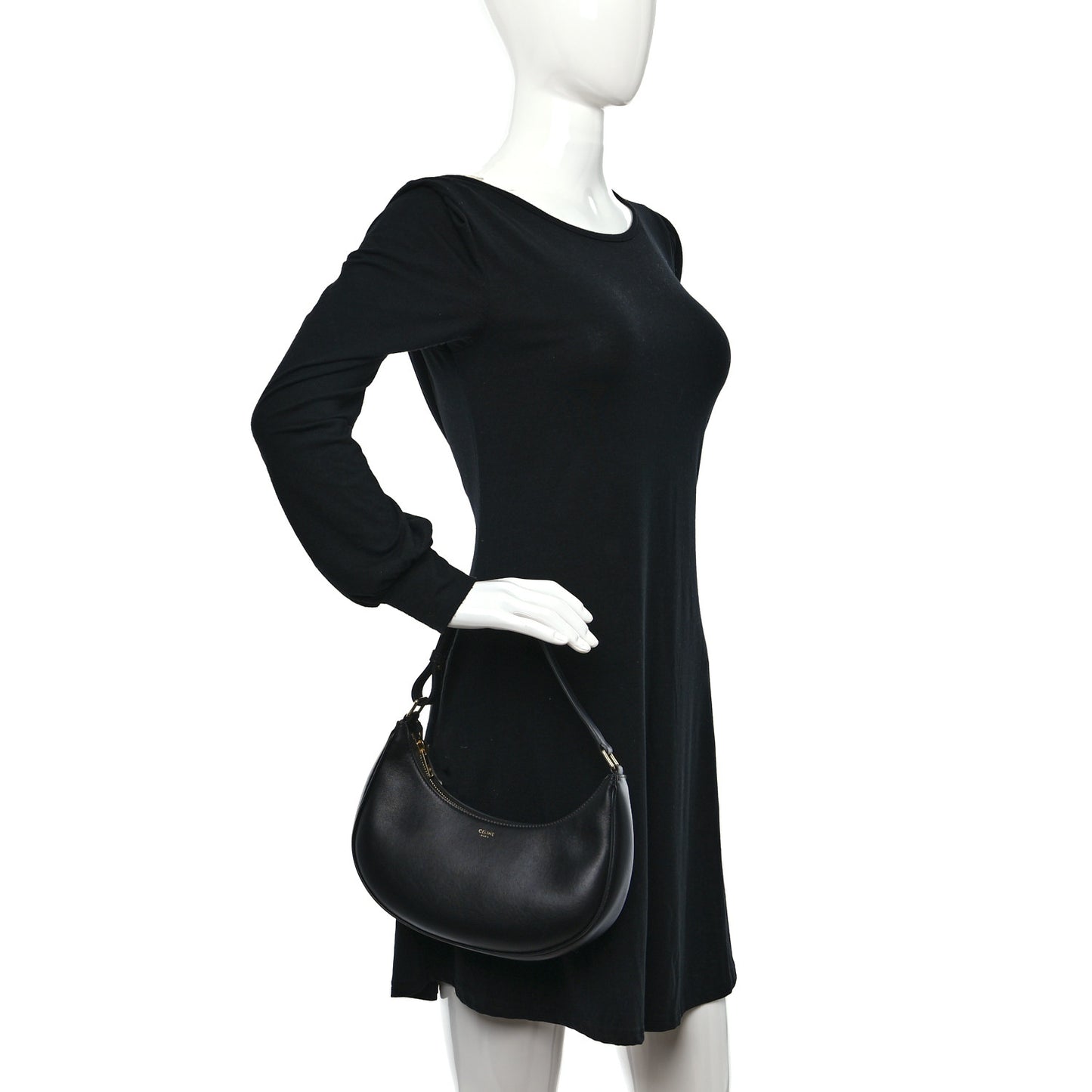 Smooth Calfskin Medium Strap Ava Shoulder Bag Black