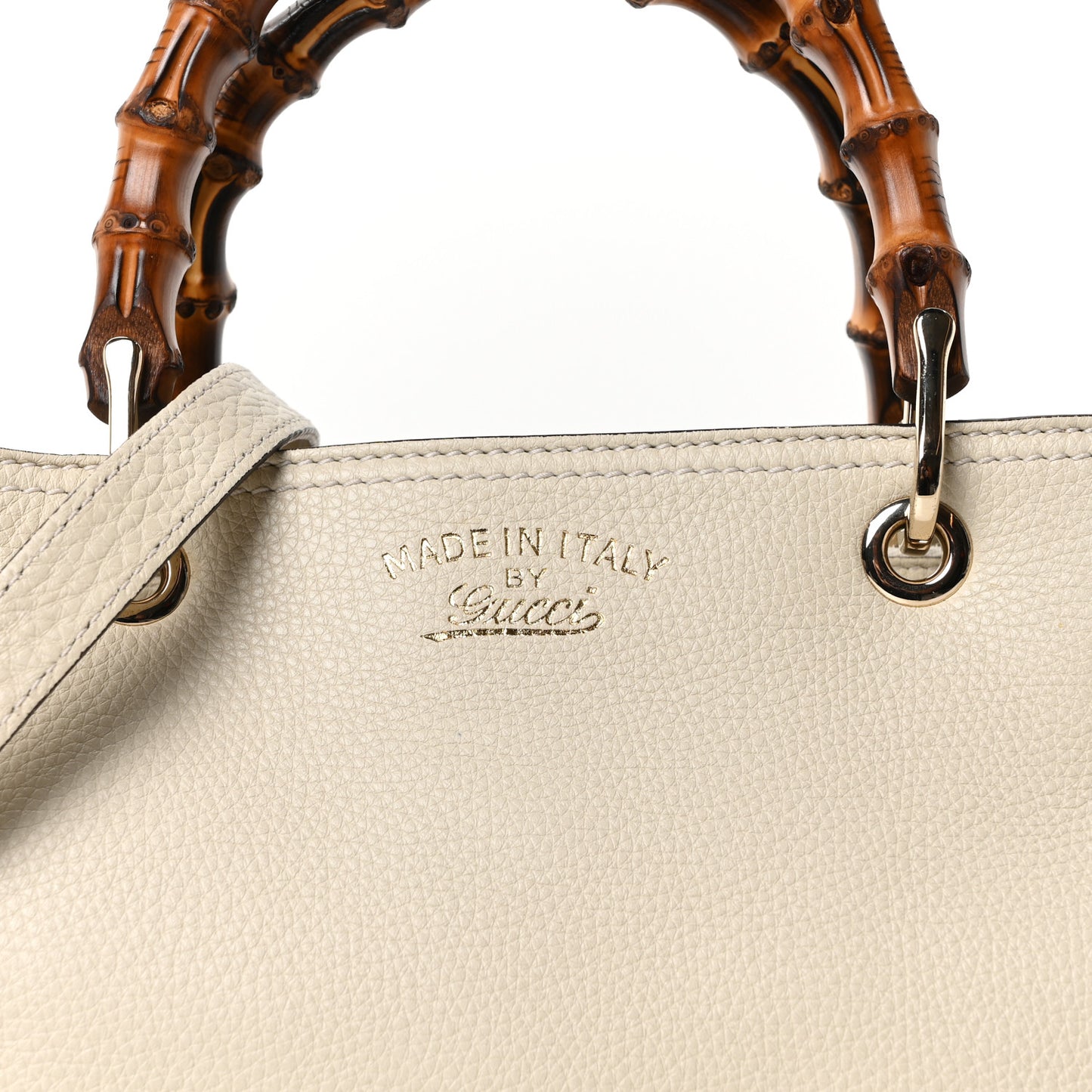 Pebbled Calfskin Medium Bamboo Shopper Tote Off White