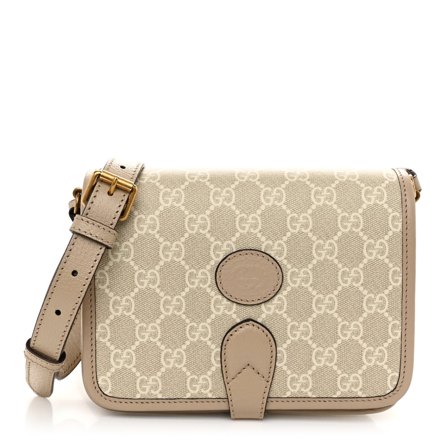GG Supreme Monogram Textured Dollar Calfskin Mini Retro Interlocking G Flap Shoulder Bag Beige Mystic White Oatmeal