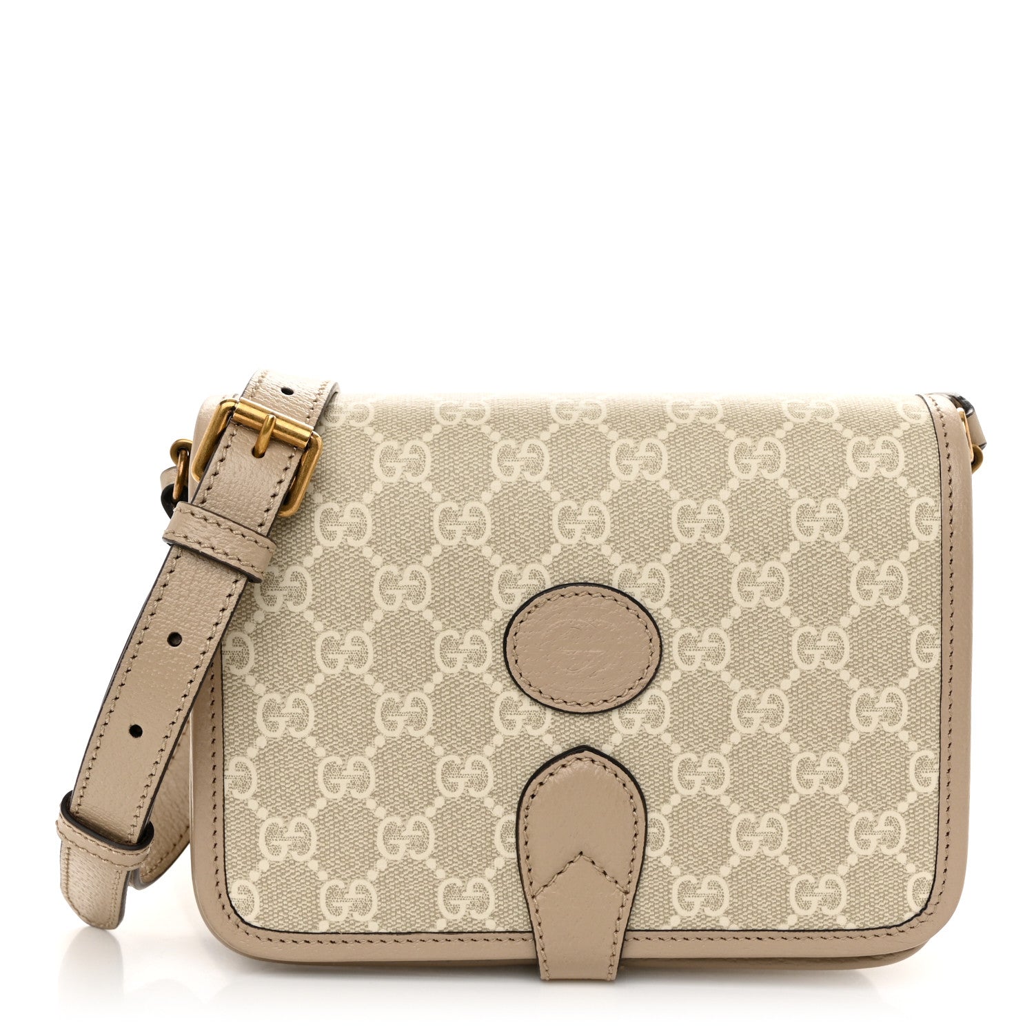 Gucci GG Supreme Monogram Textured Dollar Calfskin Mini Retro Interlocking G Flap Shoulder Bag Beige Mystic White Oatmeal 1 of 10