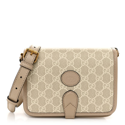 Gucci GG Supreme Monogram Textured Dollar Calfskin Mini Retro Interlocking G Flap Shoulder Bag Beige Mystic White Oatmeal 1 of 10