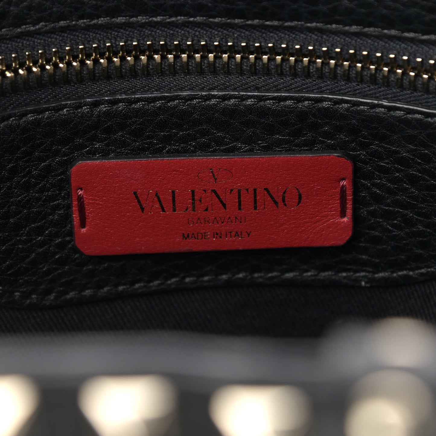 Grained Calfskin Rockstud Flip Lock Tote Black