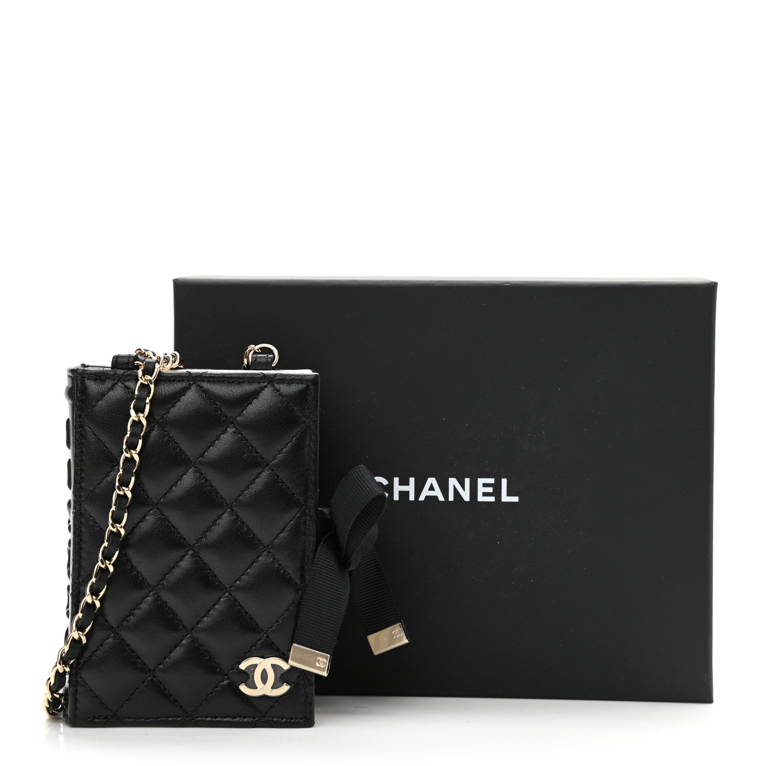 Chanel Lambskin Quilted Book Card Holder on Chain Black 11 of 11
