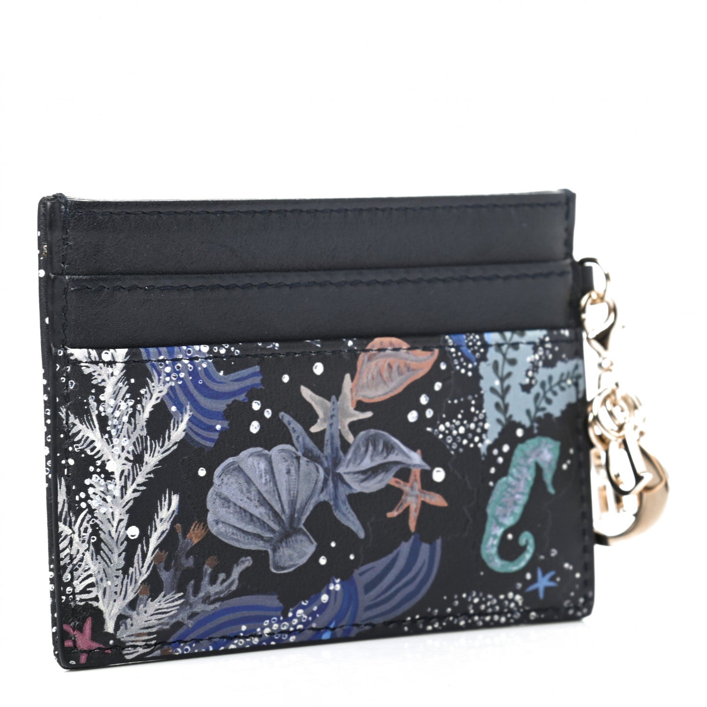 Calfskin Printed Nature Ballet Lady Dior Card Holder Blue