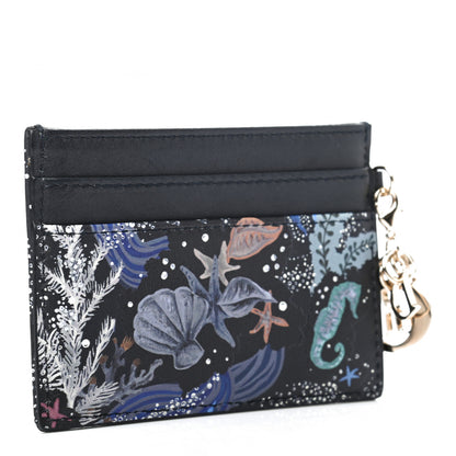 Christian Dior Calfskin Printed Nature Ballet Lady Dior Card Holder Blue 3 of 7