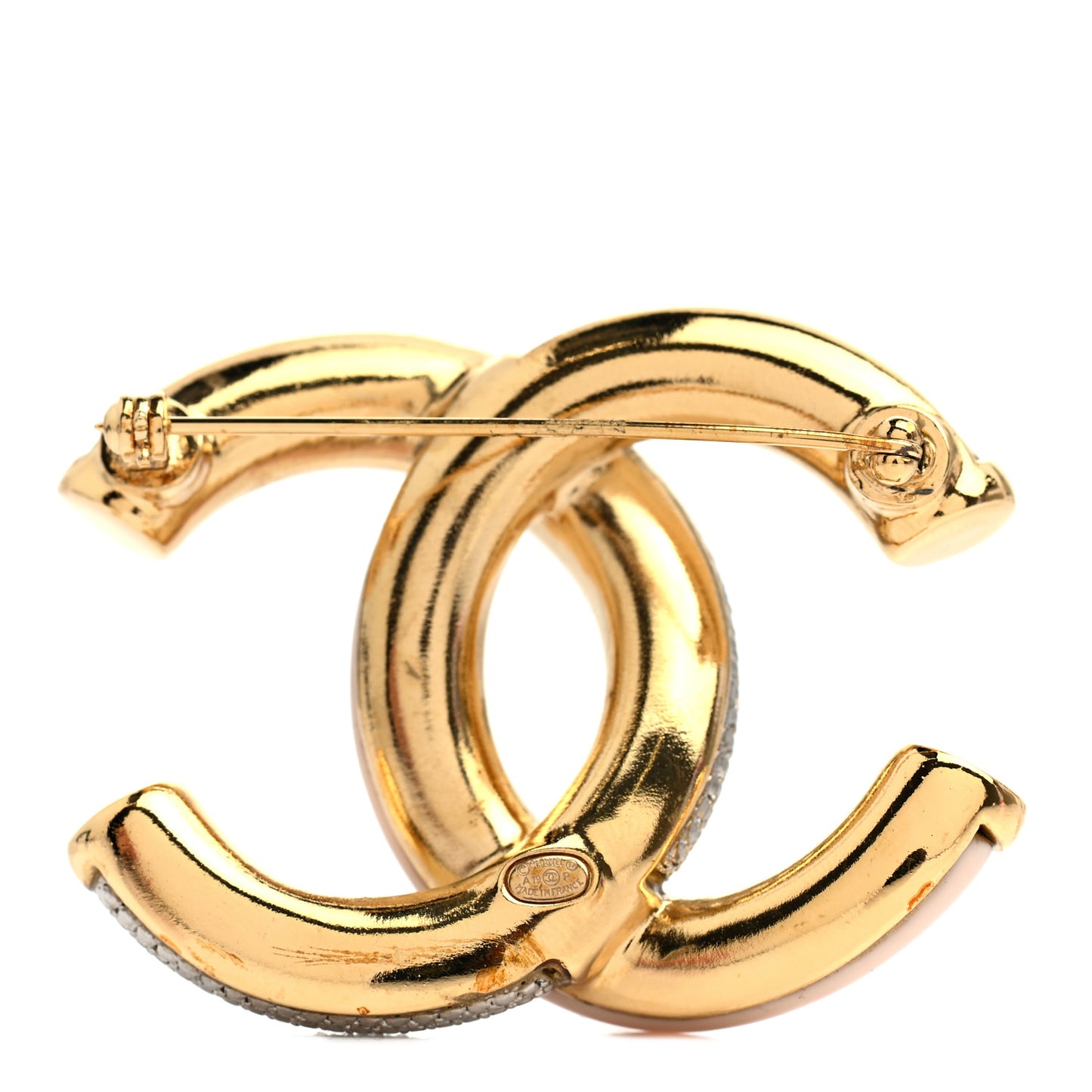 Enamel Crystal CC Brooch Light Pink Gold