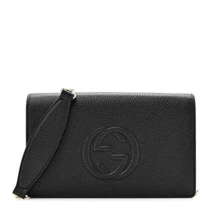 Gucci Pebbled Calfskin Soho Wallet On Chain Black 1 of 10