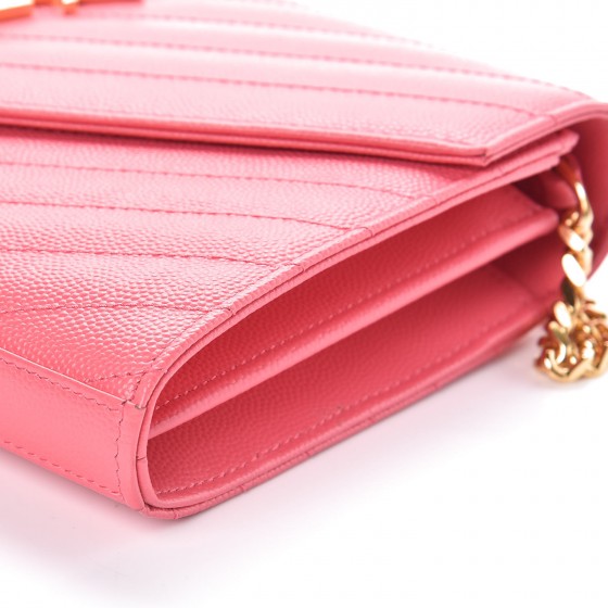 Grain De Poudre Matelasse Chevron Monogram Chain Wallet Rose Clair