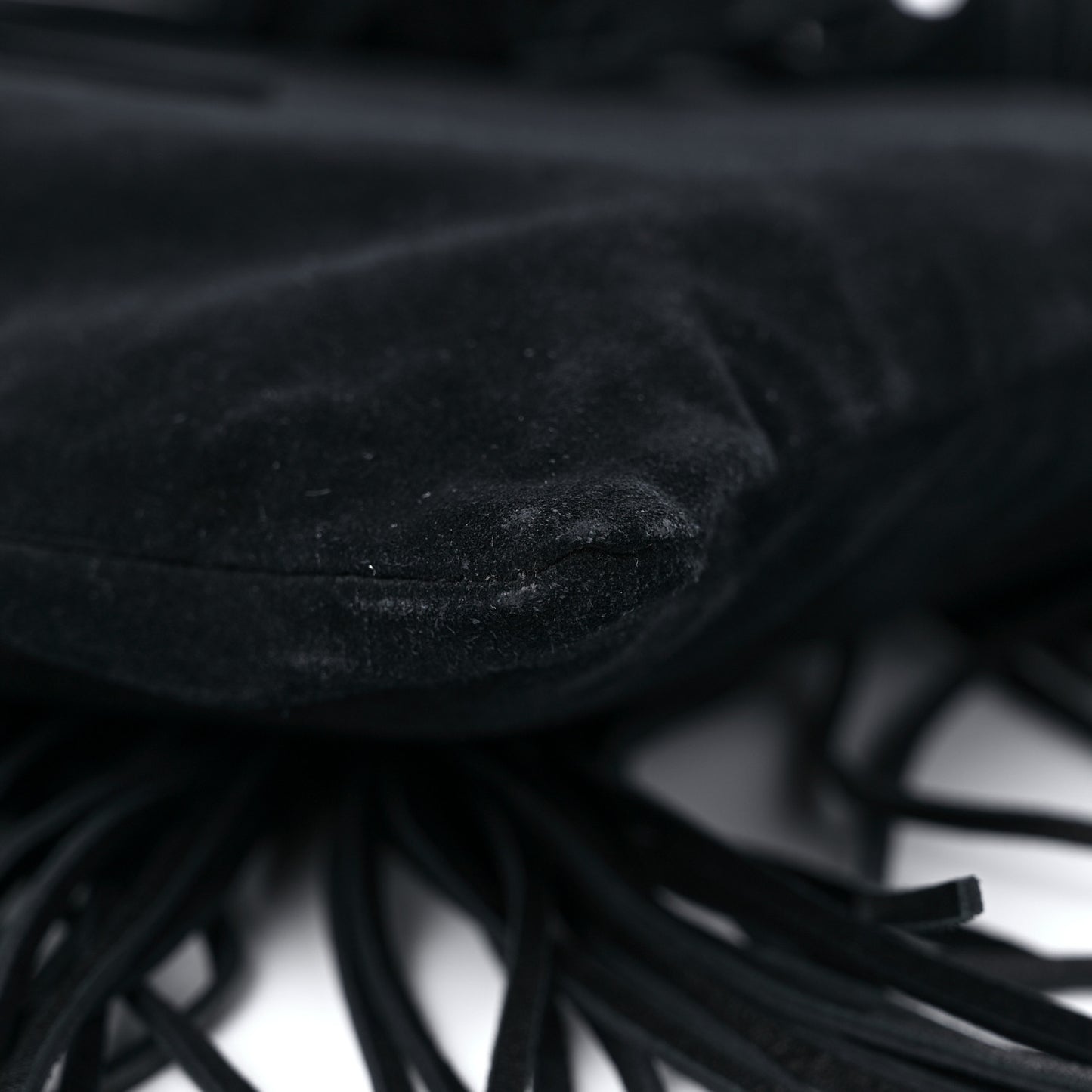 Suede Calfskin Large Grace Fringed Hobo Bag Rope Black
