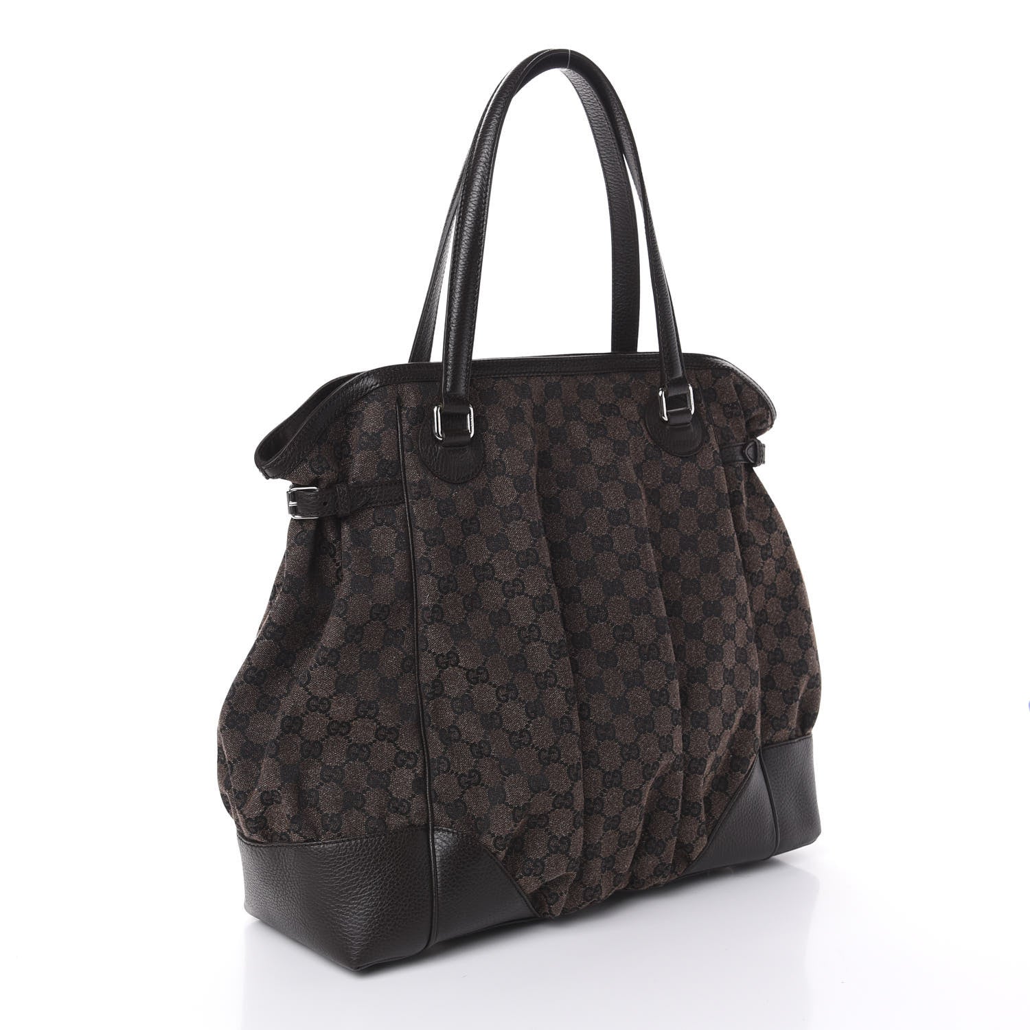 Gucci Denim Monogram Full Moon Tote Dark Brown 3 of 9