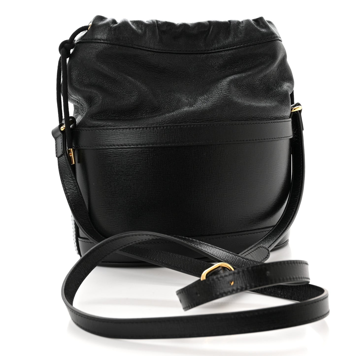 Azalea Sakai Calfskin Horsebit 1955 Drawstring Bucket Bag Black