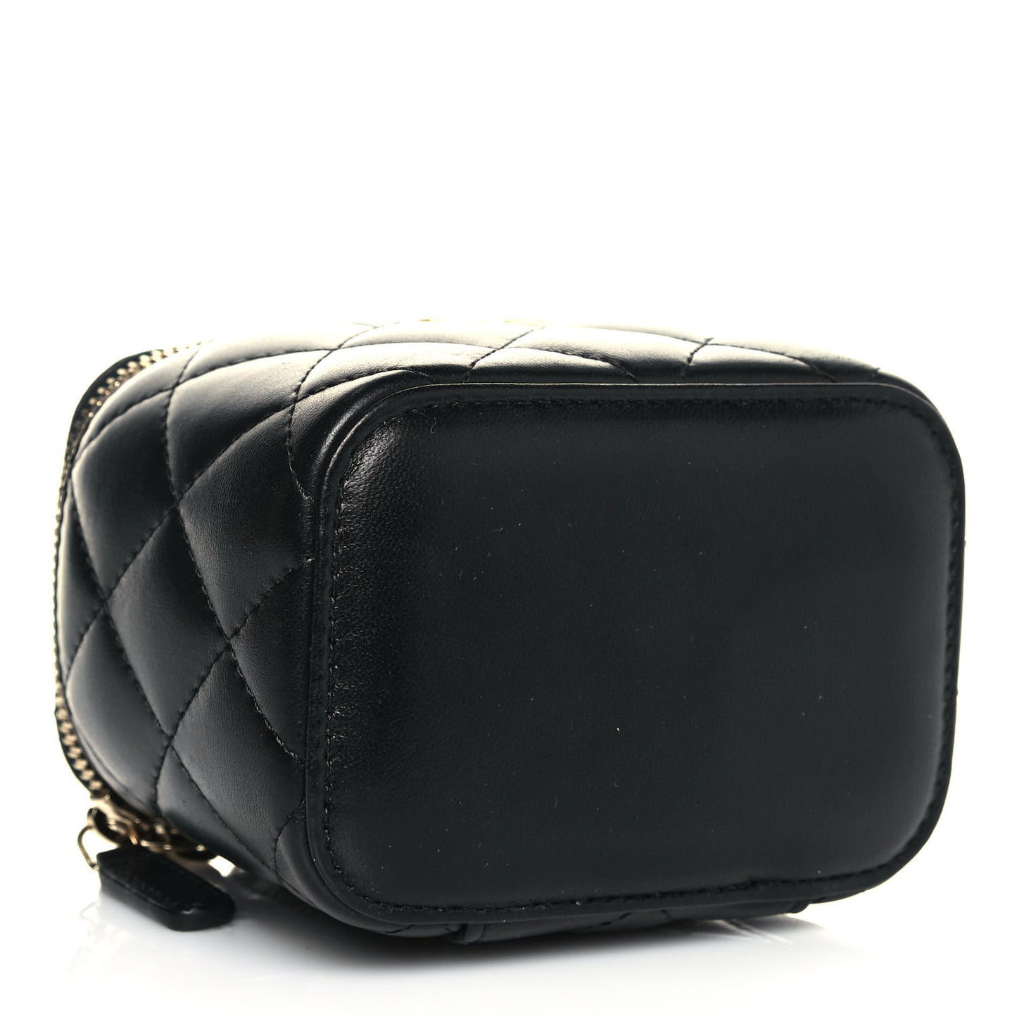 Lambskin Quilted Mini Pearl Crush Vanity Case With Chain Black