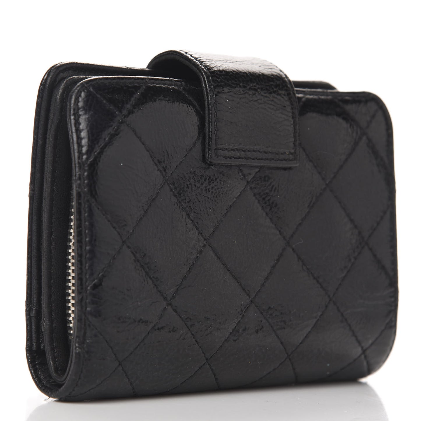 Patent Caviar CC Compact French Flap Wallet Black