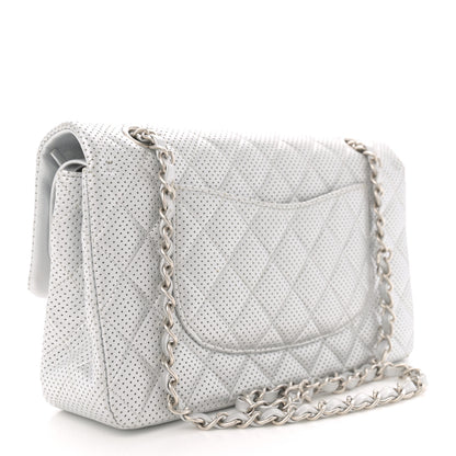 Chanel Metallic Lambskin Perforated Medium Double Flap Light Silver 3 of 10