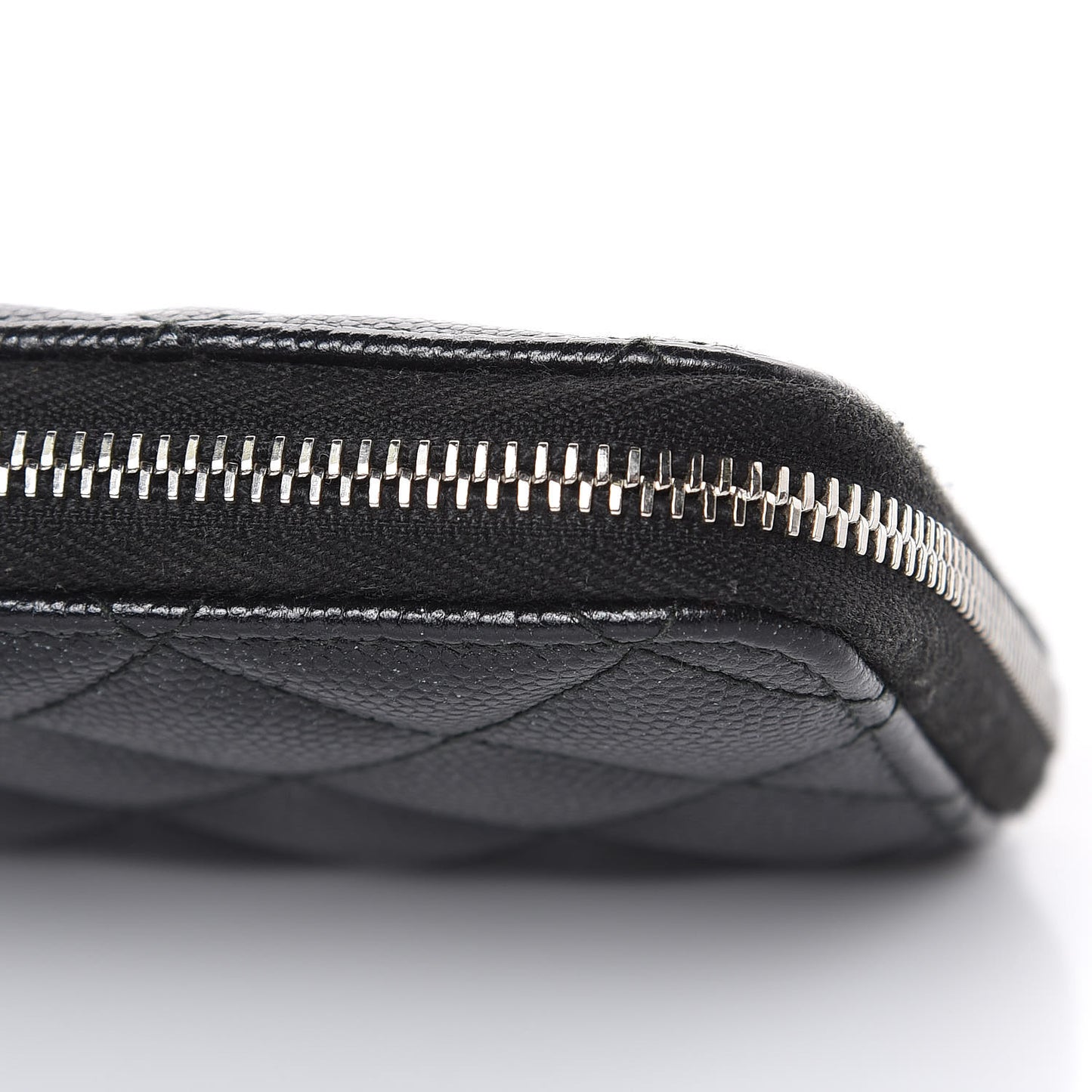 Metallic Caviar Quilted Medium Zip Around Wallet Black