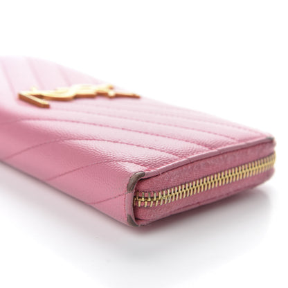 Saint Laurent Grain De Poudre Matelasse Chevron Monogram Zip Around Wallet Bubblegum 7 of 9