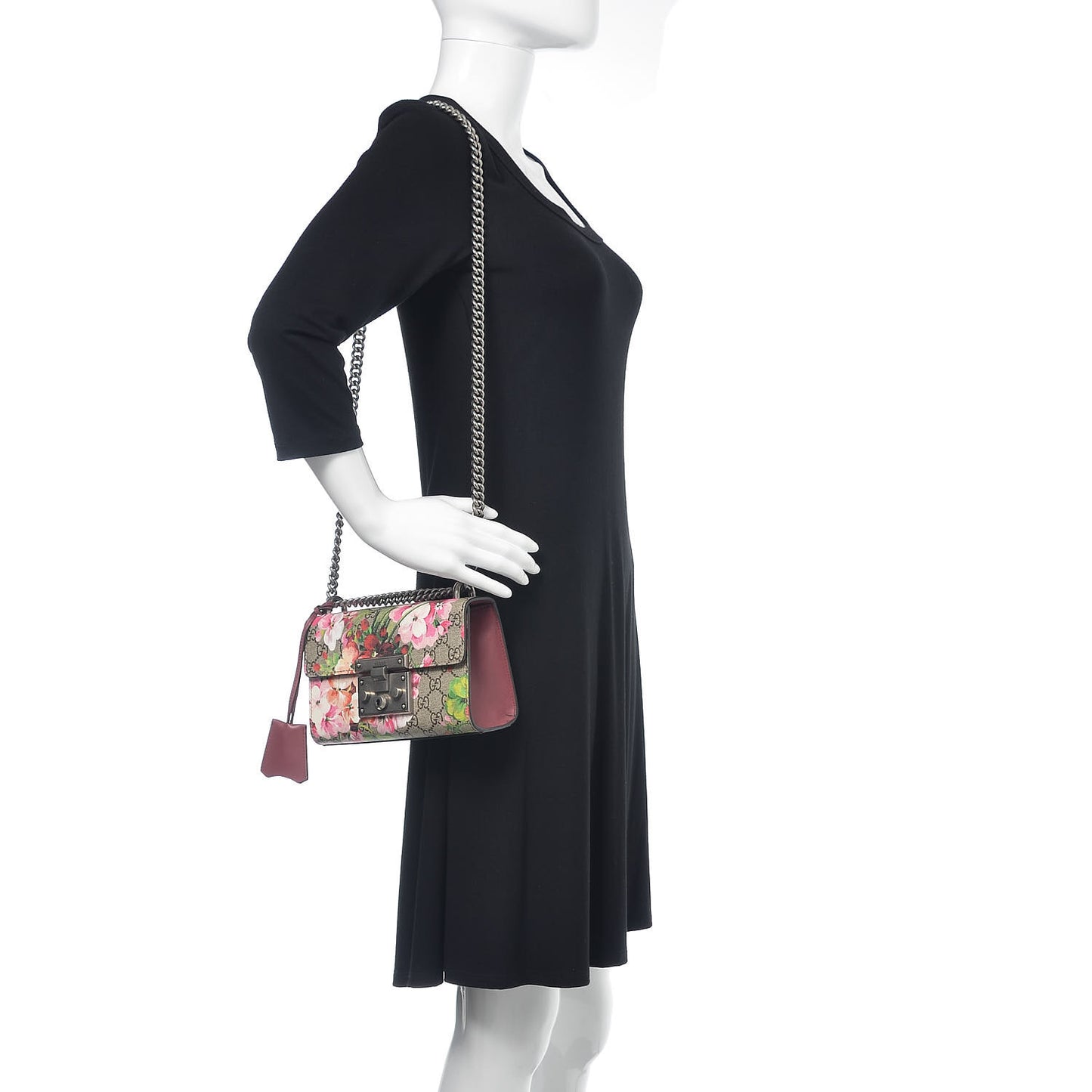 GG Supreme Monogram Blooms Small Padlock Shoulder Bag Beige Multicolor Dry Rose