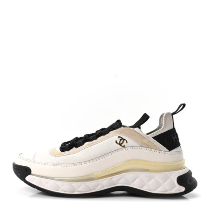 Chanel Velvet Calfskin Mixed Fibers CC Sneakers 39.5 Ivory Black 1 of 9
