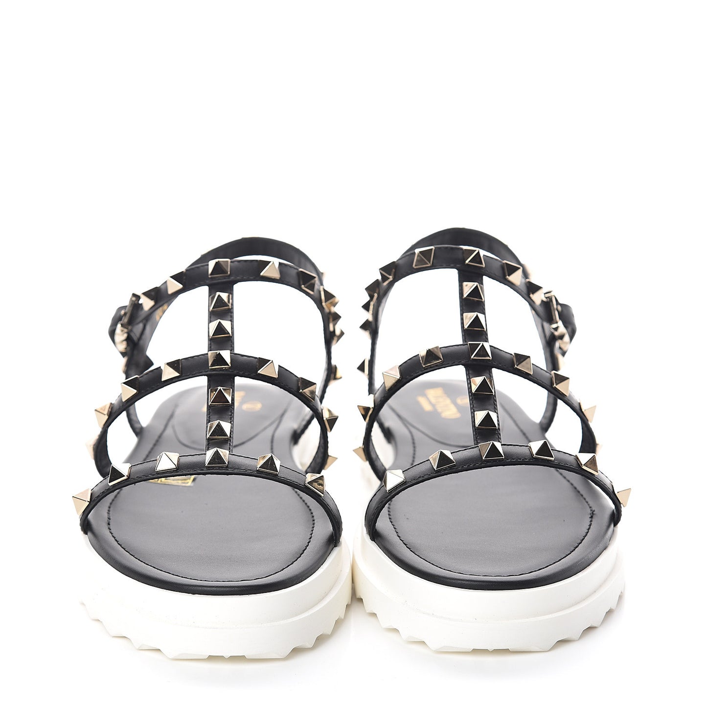 Calfskin Bedrock Rockstud Ankle Flat Sandals 39 Black