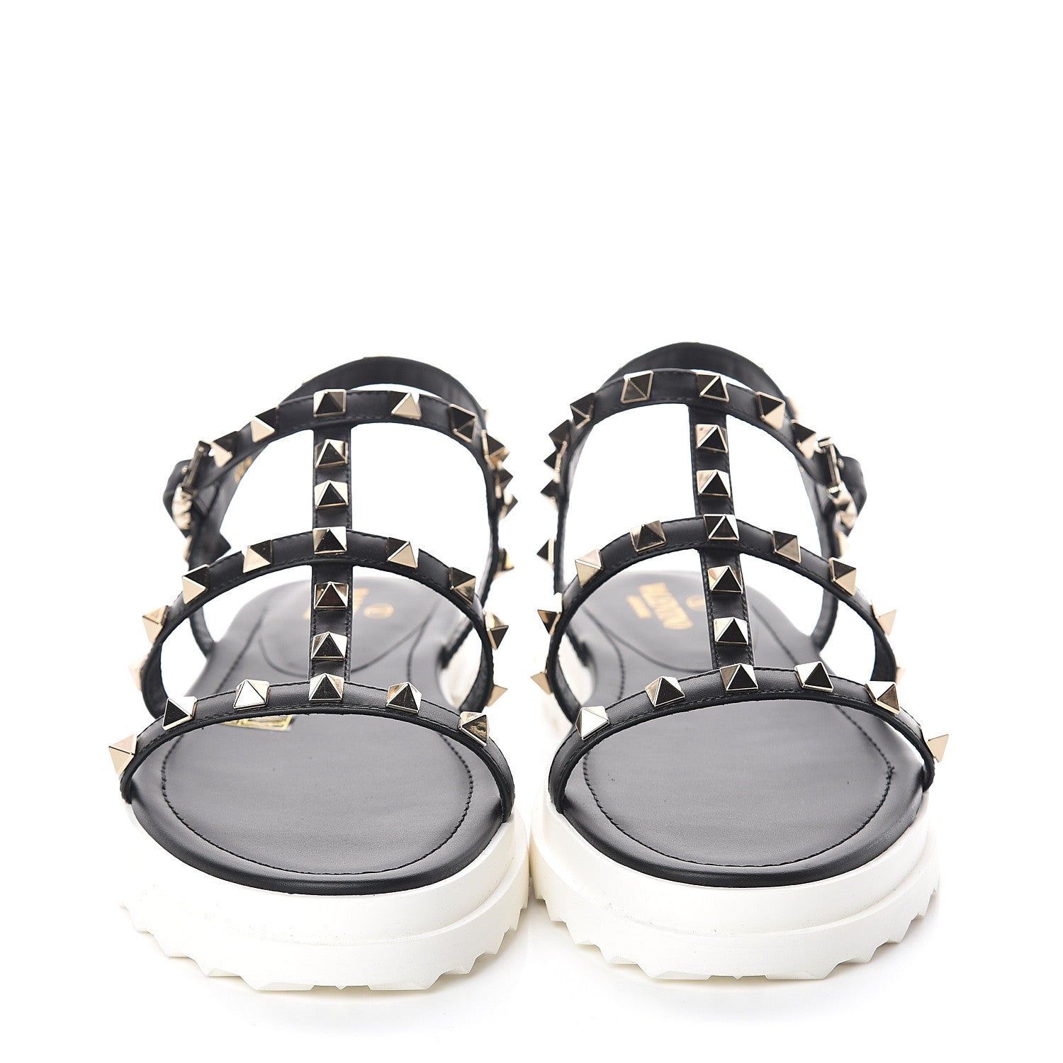 Valentino Garavani Calfskin Bedrock Rockstud Ankle Flat Sandals 39 Black 2 of 7