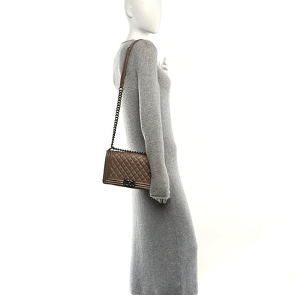Chanel Metallic Calfskin Quilted Medium Boy Flap Taupe 2 of 11