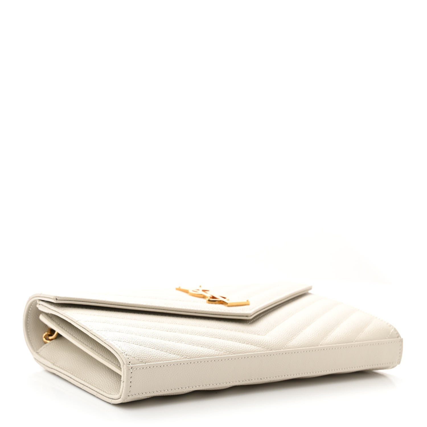 Saint Laurent Grain De Poudre Matelasse Chevron Monogram Chain Wallet Crema Soft 4 of 11