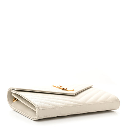 Saint Laurent Grain De Poudre Matelasse Chevron Monogram Chain Wallet Crema Soft 4 of 11