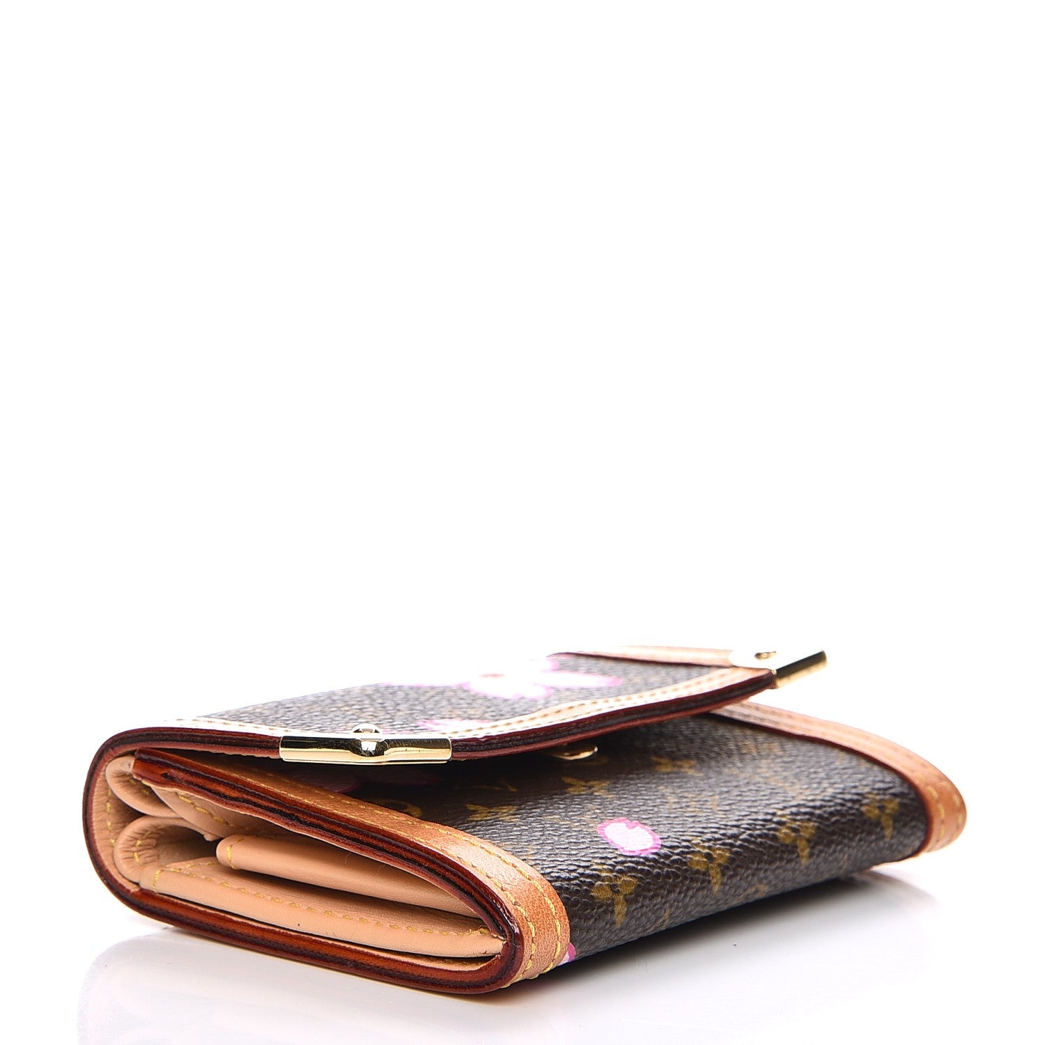 Louis Vuitton Monogram Cherry Blossom Porte-Monnaie Plat Coin Purse Brown 4 of 6