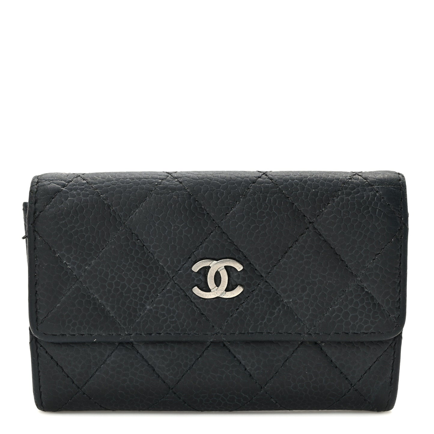 Caviar Quilted Flap Card Holder Black
