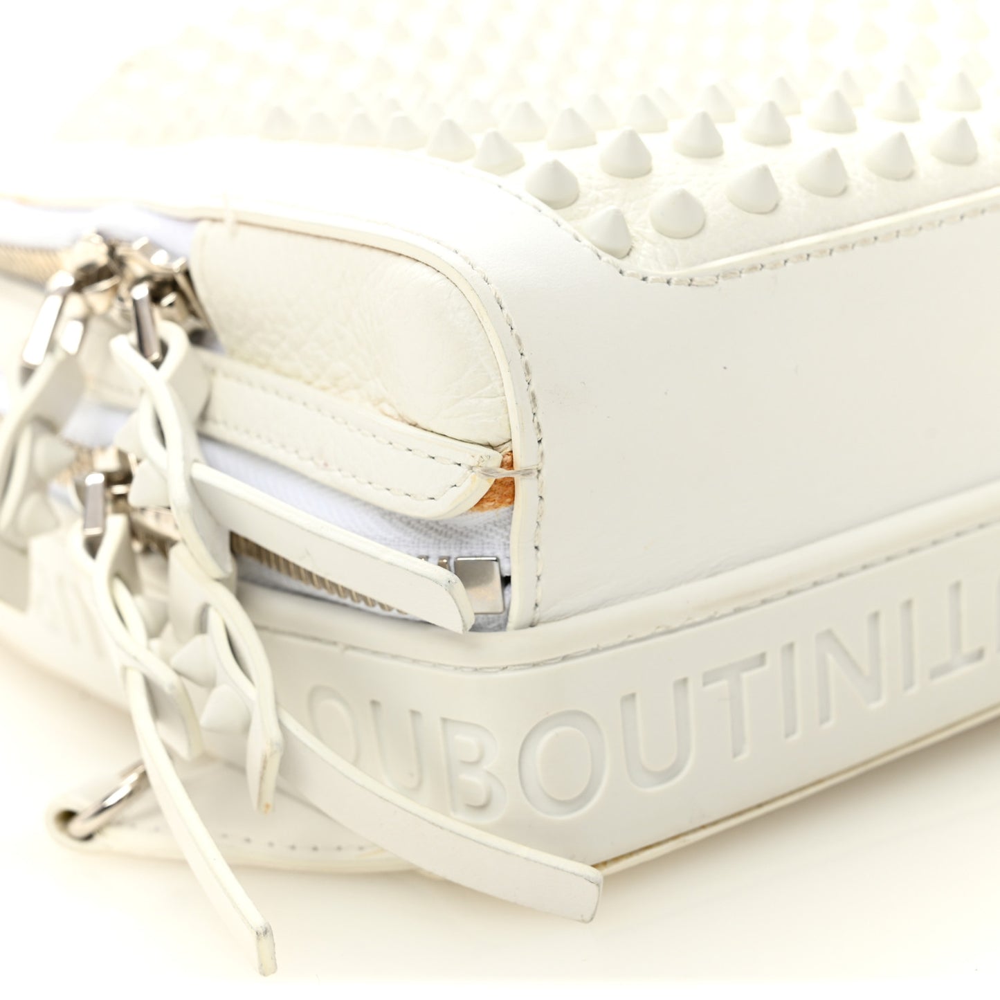 Calfskin Mens Loubifunk Spiked Bag White