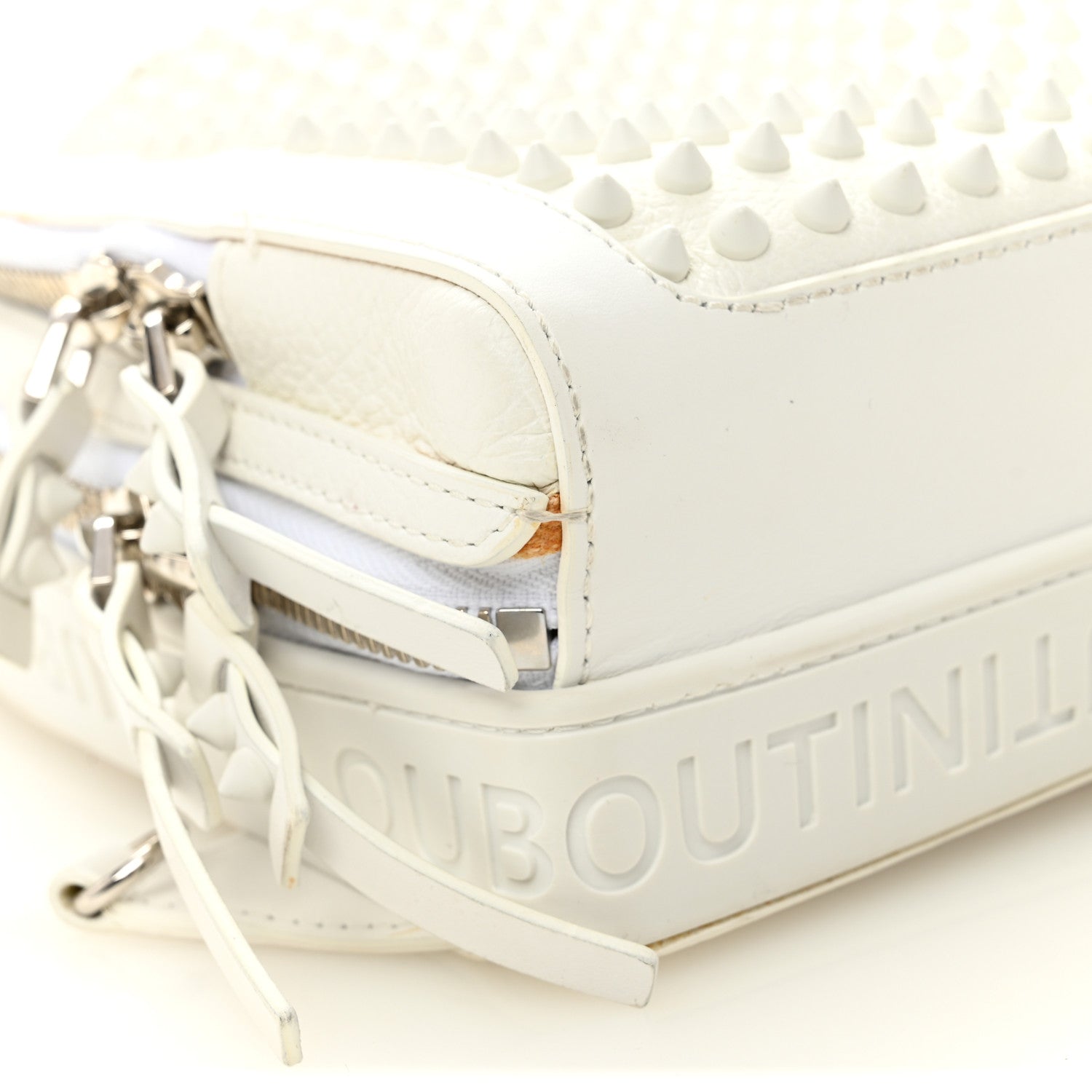 Christian Louboutin Calfskin Mens Loubifunk Spiked Bag White 10 of 12