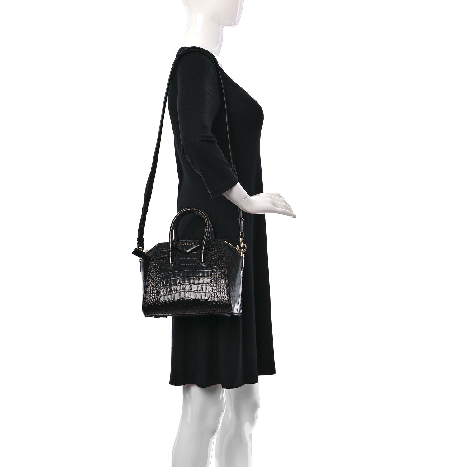 Givenchy Calfskin Crocodile Embossed Mini Antigona Black 2 of 10