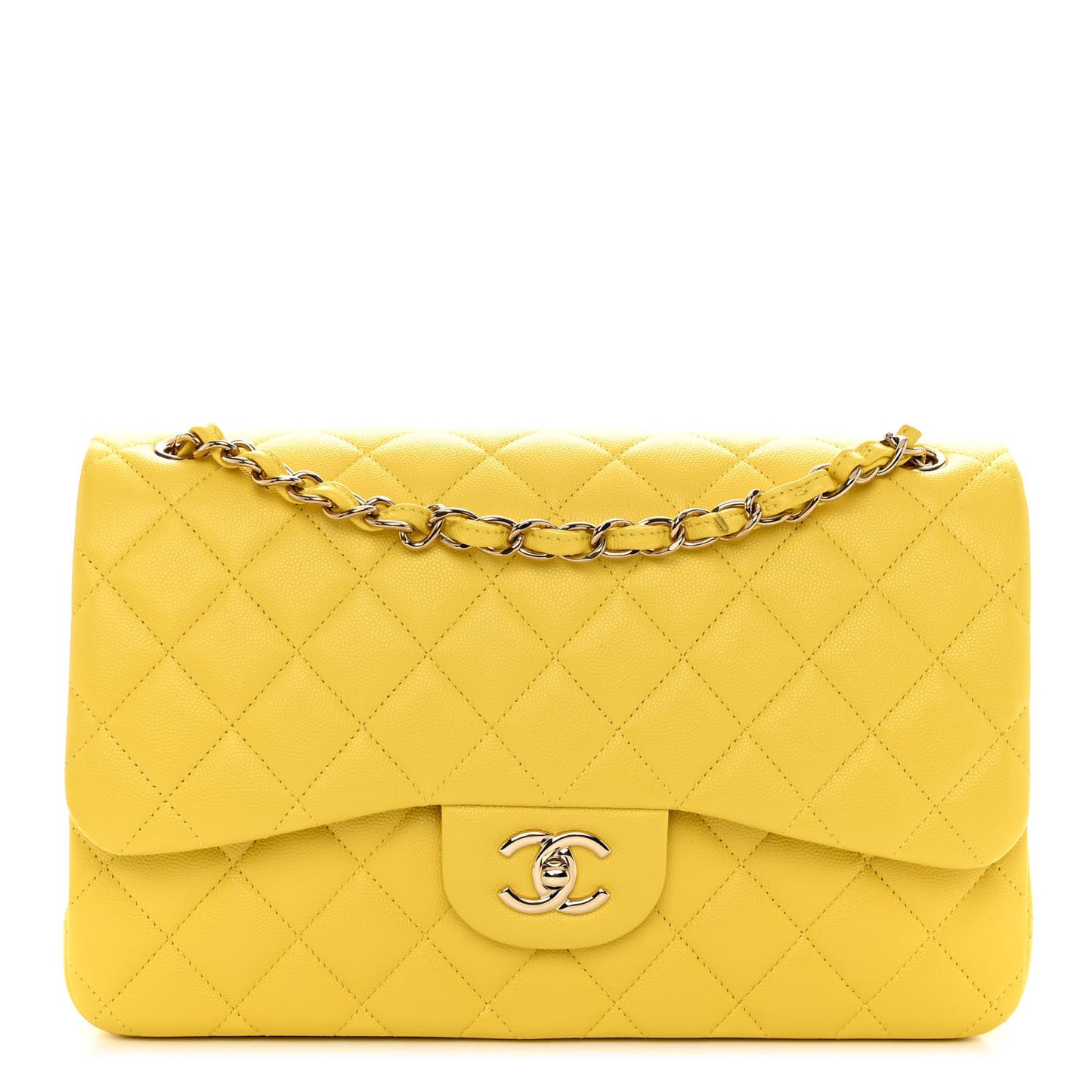 Caviar Quilted Jumbo Double Flap Yellow