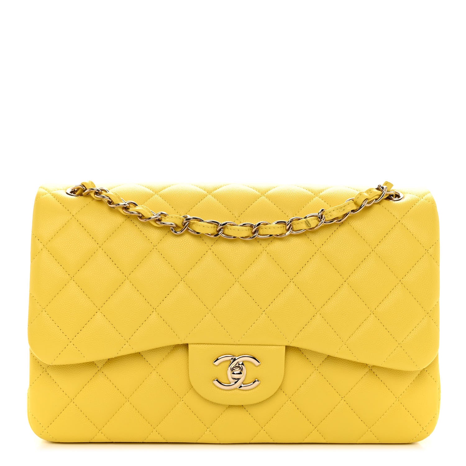 Chanel Caviar Quilted Jumbo Double Flap Yellow 1 of 10