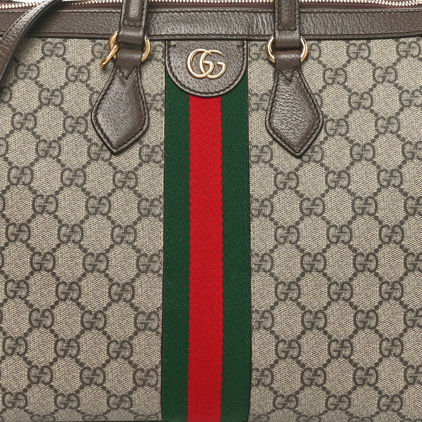GG Supreme Monogram Web Medium Ophidia Tote Bag Brown