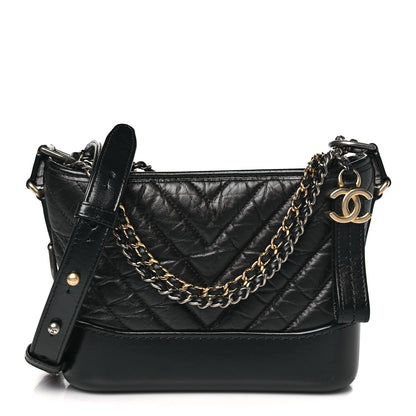 Chanel Aged Calfskin Chevron Quilted Small Gabrielle Hobo Black 1 of 9