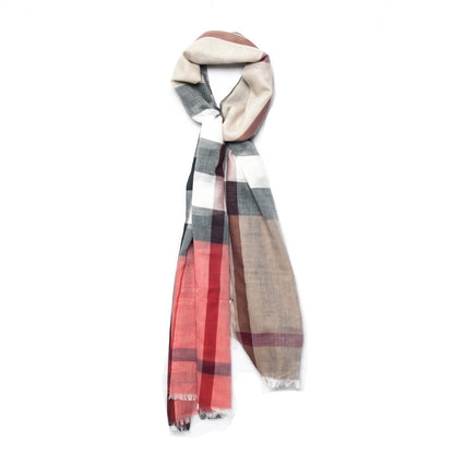 Burberry Cotton Silk Wool Half Mega Check Scarf Honey 1 of 8