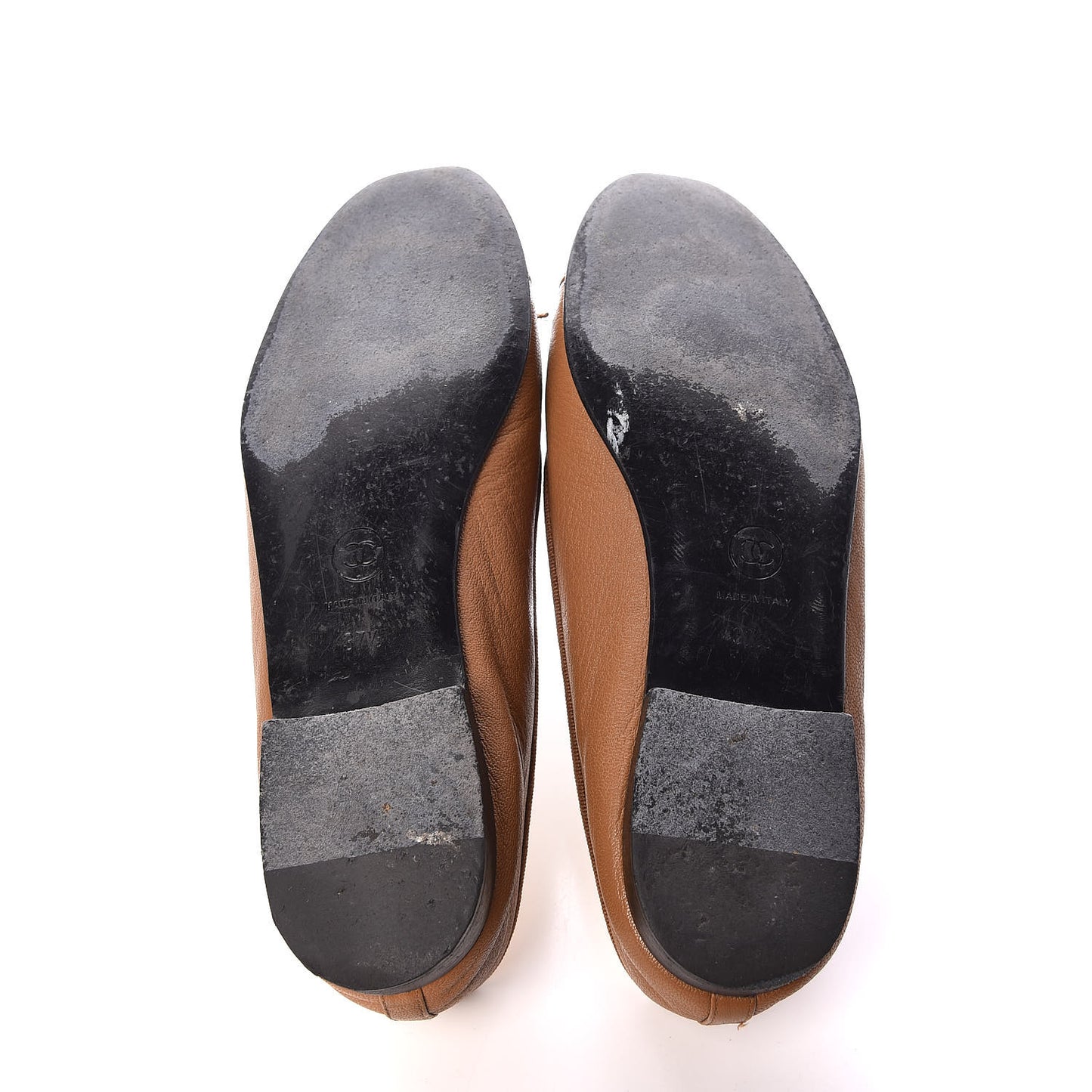 Patent Goatskin Cap Toe Ballerina Flats 37.5 Camel