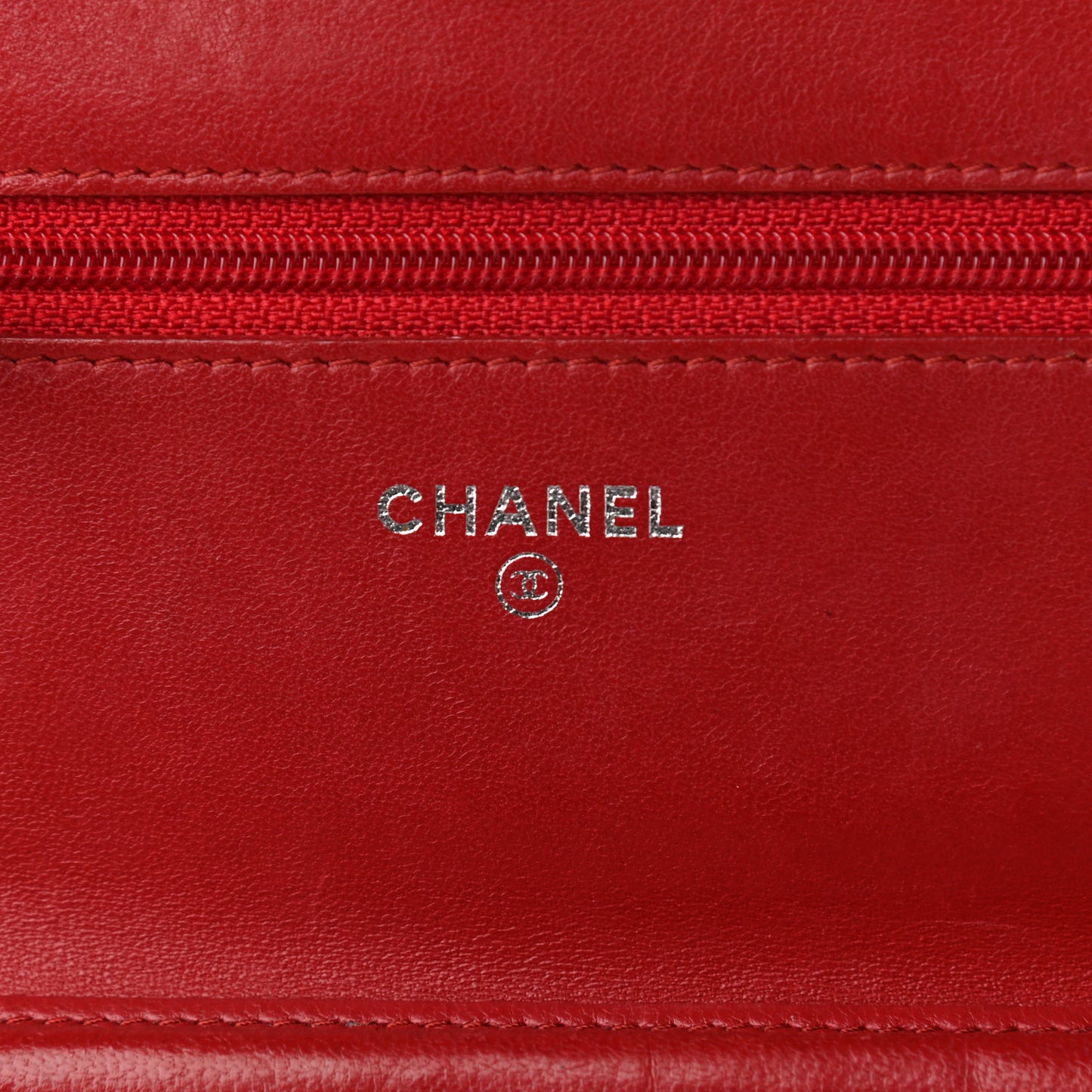 Lambskin Camellia Embossed Wallet On Chain WOC Red