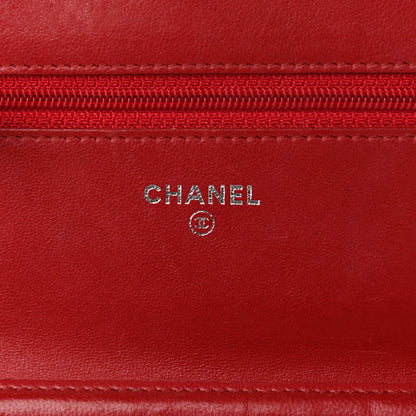 Chanel Lambskin Camellia Embossed Wallet On Chain WOC Red 6 of 13