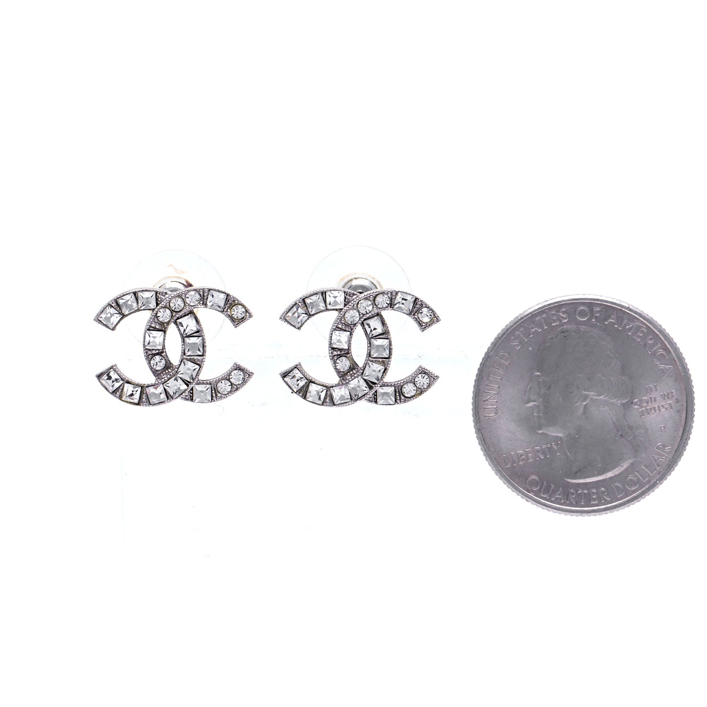 Baguette Crystal CC Earrings Silver